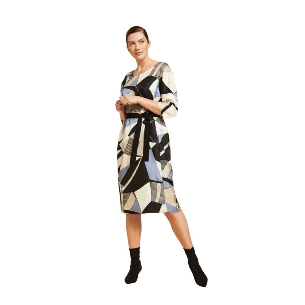 NWT Marina Rinaldi Geometric Abstract Silk Twill Midi Dress Plus US 22 Old Money